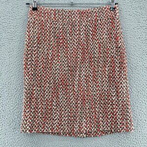 J Crew Skirt Women 4 Orange Multi Wool Blend Tweed Above Knee Straight Office